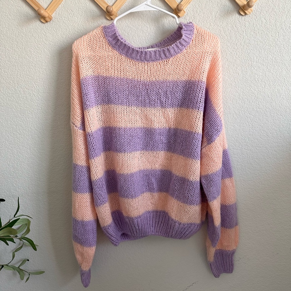 Bohme Pink and Purple Striped Knit Oversized Sweater